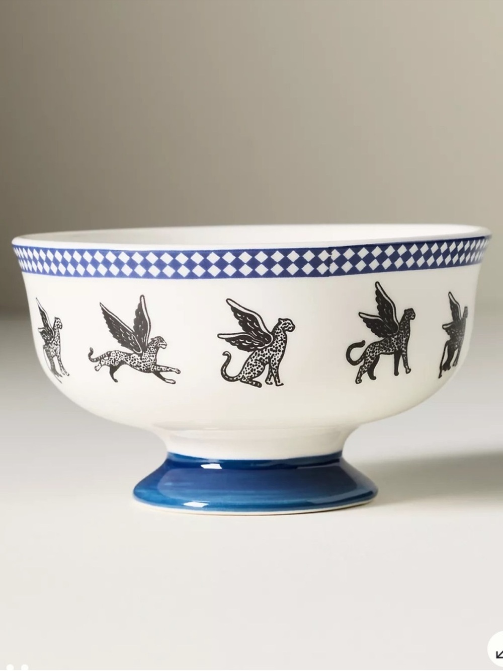 Anthropologie Reverie Stoneware Nut Bowl in Dark Blue Flying Winged Leopard
